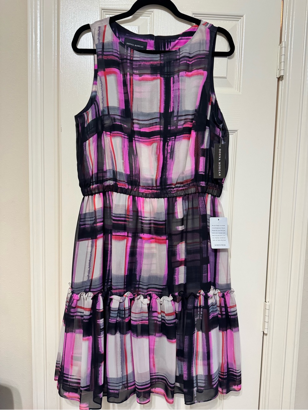 Donna Morgan Girls' Pink and Black Plaid Tiered Dress